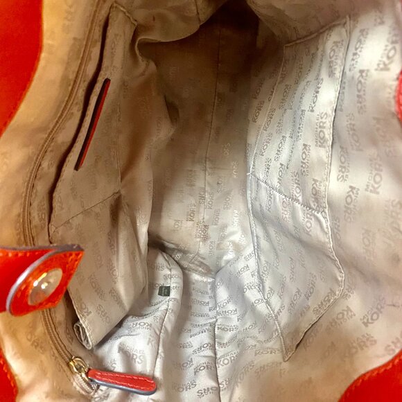 Michael Kors Jet Set Travel Tote Bag Mandarin Orange Leather EUC - Picture 10 of 11